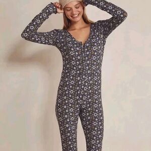 Free People Home Alone Long Johns Onesie Print Navy Blue One piece Size S